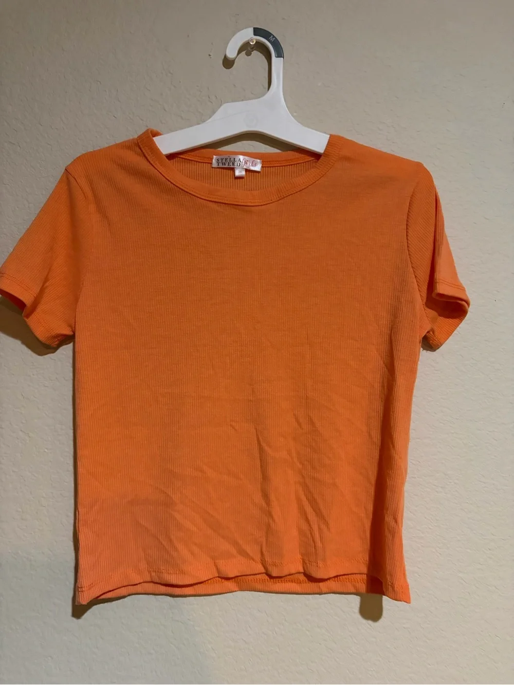 Stella Tweed Girls Size 16 Orange Ribbed Short Sleeve Crew Neck T-Shirt Top